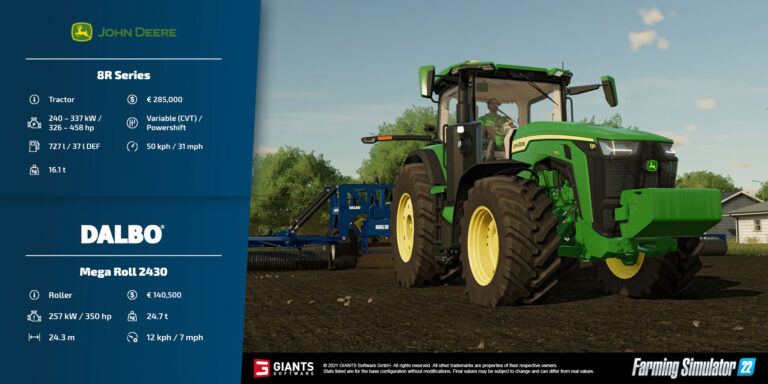 Farming Simulator 22 Fact Sheet #11 – Meridian Silos and Conveyor Helezon, JOHN DEERE Combine Harvester and 8R Series Tractor….