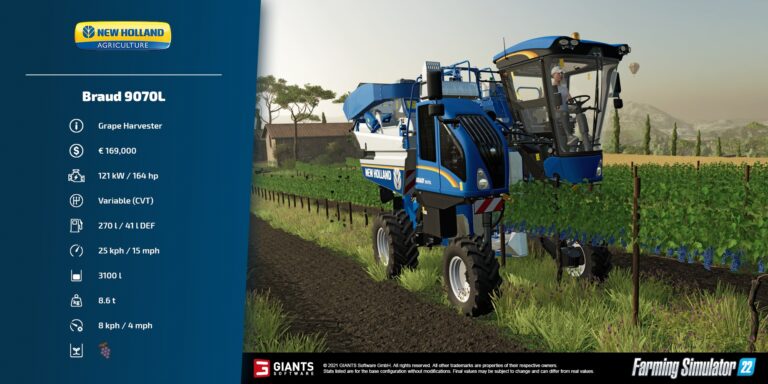 Farming Simulator 22 Fact Sheet #6 New Holland Grape Harvester, Methane Power Tractor, Landini Tractor…