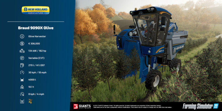 Farming Simulator 22 Fact Sheet #8 – Continental Tires, New Holland Olive Harvester, Massey Ferguson Tractor, STEYR 8150