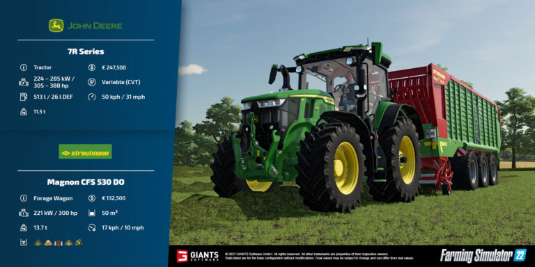 Farming Simulator 22 Fact Sheet – JOHN DEERE 7R Series, Strautmann Magnon Forage Wagon