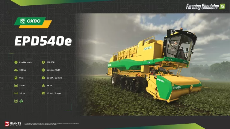 Farming Simulator 25 – Fact Sheet #6 – OXBO EPD540e Pea Harvester and John Deere 9RX Series Tractor